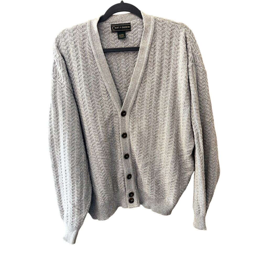 VTG Croft & Barrow Men Cardigan Heather Beige Sz XL Cotton Made USA Grandpacore